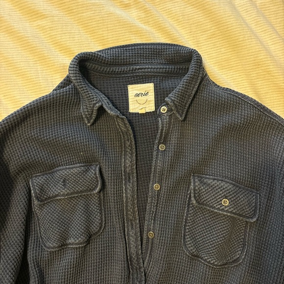 Aerie Navy Waffle-Knit Overshirt - Picture 2 of 4